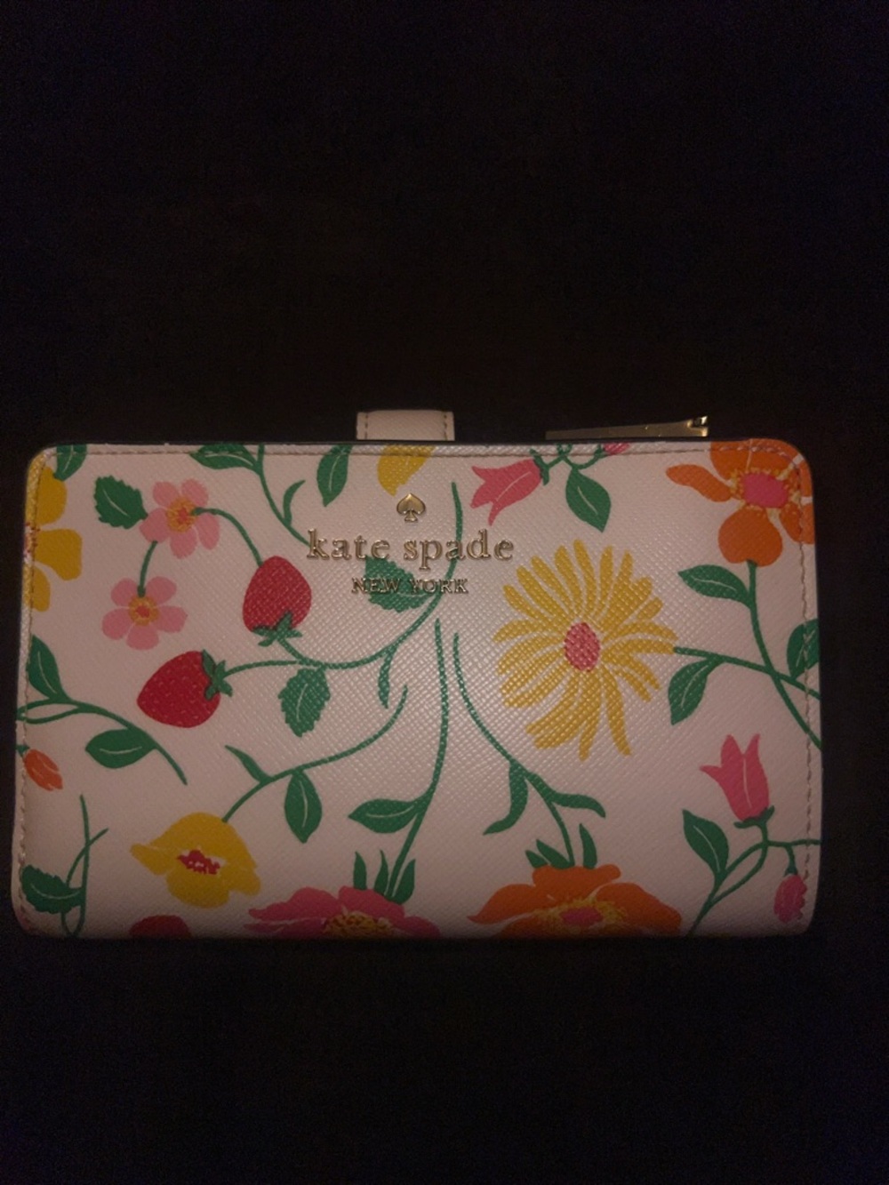 kate spade White Floral Zip Around Wallet with Multicolor Bloom Print